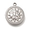 Anti-Tarnish 304 Stainless Steel Charms, Flat Round with Sun Charm, Stainless Steel Color, 14.5x12x2.5mm, Hole: 1.4mm