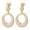 Rack Plating Brass Micro Pave Cubic Zirconia Dangle Stud Earrings, Hollow Oval, Real 16K Gold Plated, 35x19.5mm