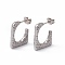 Non-Tarnish 304 Stainless Steel Rectangle Stud Earrings, Half Hoop Earrings for Women, Stainless Steel Color, 20.5x16.5x3mm, Pin: 0.7mm