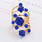 Cube & Flat Round Alloy Rhinestone Finger Rings, Golden, Sapphire, 38mm, Inner Diameter: 17mm