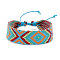 Cotton Braided Rhombus Cord Bracelet with Wax Ropes, Ethnic Tribal Adjustable Bracelet for Women, Turquoise, 7-1/8 inch(18cm)