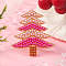 Unique Christmas Tree Alloy Rhinestone Cuff Rings, Enamel Finger Rings for Women, Hot Pink, Inner Diameter: 17mm