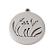 Non-Tarnish 201 Stainless Steel Pendants, Flat Round with Plants Charm, Stainless Steel Color, 20x18x1.5mm, Hole: 1mm