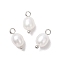 Natural Cultured Freshwater Pearl Rice Charms, with Brass Ball Loops, Creamy White, Platinum, 11~11.5x5.5~6mm, Hole: 1.7~2mm