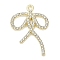 Alloy Rhinestone Pendants, Rack Plating, Cadmium Free & Nickel Free & Lead Free, Bowknot, Golden, Crystal, 30x21x2.5mm, Hole: 1.8mm
