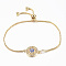 Adjustable Brass Micro Pave Cubic Zirconia Slider Bracelets, Bolo Bracelets, with Enamel, Flat Round, Blue, Golden, 10-1/4 inch(260mm), 1.2mm