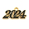 Alloy Enamel Pendants, Lead Free and Cadmium Free, Number 2024 Charm, Golden, Black, 18.5x36.5x1.5mm, Hole: 4mm