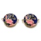 Brass Links Connectors, Long-Lasting Plated, with Enamel, Real 18K Gold Plated, Flat Round with Flower, Colorful, 18x22x2.7mm, Hole: 1.2mm
