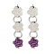 304 Stainless Steel Enamel Stud Earrings, for Women, Flower, Stainless Steel Color, Purple, 40.5x9mm