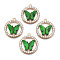 Alloy Rhinestone Pendants, with Acrylic, Cadmium Free & Lead Free, Ring with Butterfly, Light Gold, Green, 24.5x22x3.5mm, Hole: 1.6mm
