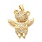 Rack Plating Brass Micro Pave Clear Cubic Zirconia Pendants, Bear Charms, Long-Lasting Plated, Lead Free & Cadmium Free, Real 18K Gold Plated, 26x22x6.5mm, Hole: 4x3.5mm
