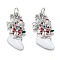 Christmas Themed Brass Micro Pave Cubic Zirconia Pendants, with Enamel and Jump Ring, Long-Lasting Plated, Christmas Sock, Real Platinum Plated, 22x13x3mm, Jump Ring: 5x0.7mm, 3.6mm Inner Diameter
