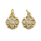 Brass Micro Pave Cubic Zirconia Pendants, Flower Charms, Long-Lasting Plated, Cadmium Free & Lead Free, Rack Plating, with Jump Ring, Real 18K Gold Plated, 15x12x3.5mm, Hole: 3.5mm