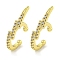 Brass Micro Pave Clear Cubic Zirconia Cuff Earrings, Leaf, for Women, Real 18K Gold Plated, 22.5x4mm