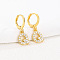 Brass Micro Pave Clear Cubic Zirconia Hoop Earrings, Golden, Letter Q, 25x8mm