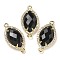 Natural Obsidian Faceted Horse Eye Connector Charms, Rack Plating Brass Micro Pave Clear Cubic Zirconia Links, Golden, 26.5~27x14x5mm, Hole: 1.6mm