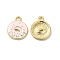 Alloy Enamel Pendants, Donut Charm, Golden, Pink, 19x15x2mm, Hole: 2mm