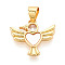 Brass Micro Pave Clear Cubic Zirconia Pendants, Cadmium Free & Lead Free, with Shell, Bird & Heart, Real 18K Gold Plated, 14.5x16.5x2.5mm, Hole: 5x3.5mm