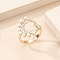 Elegant and Stylish Alloy Rhinestone Moon Star Cuff Rings, with Imitation Pearl, Light Gold