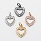 CZ Brass Micro Pave Cubic Zirconia Open Heart Charms, Mixed Color, 12x10x2mm, Ring: 5x0.7mm