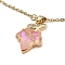 Maple Leaf Light Gold Brass Micro Pave Cubic Zirconia Pendant Necklaces, with Glass, Pink, 16.22 inch(41.2cm)