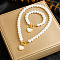 Heart 304 Stainless Steel Enamel Bracelets & Necklaces Sets, Round Imitation Pearl Beaded Jewelry Sets, White, Necklaces: 420mm