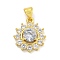 Flower Rack Plating Brass Micro Pave Cubic Zirconia Pendants, Cadmium Free & Lead Free, Long-Lasting Plated, Real 18K Gold Plated, Clear, 18x14.5x5mm, Hole: 3.5x5mm