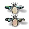 Tibetan Style Alloy Insect Brooches, with Natural Paua Shell & White Shell, Antique Silver, 36x56.5x10.5mm