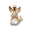 Rack Plating Brass Cubic Zirconia Charms, Long-Lasting Plated, Cadmium Free & Lead Free, Real 18K Gold Plated, Rabbit with Carrot Charm, Clear, 18x13x4mm, Hole: 3x5mm