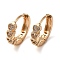 Brass Micro Pave Clear Cubic Zirconia Hoop Earrings for Women, Heart, Light Gold, 13x14.5x3.5mm