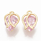 Brass Cubic Zirconia Charms, Flower, Nickel Free, Real 18K Gold Plated, Pearl Pink, 12x8x5mm, Hole: 1mm