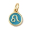 Real 18K Gold Plated Brass Enamel Charms, with Jump Ring, Long-Lasting Plated, Lead Free & Cadmium Free, Flat Round with Leo Charms, Dark Cyan, 10x8x1mm, Hole: 4mm