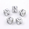 Plated Acrylic Beads, Horizontal Hole, Cube with Letter, Antique Silver, Letter.L, 6mm, Hole: 3mm, about 3000pcs/500g