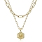 Real 18K Gold Plated Stainless Steel Paperclip Chains Double Layer Necklaces, Hexagon with Initial Letter Pendant Necklace, Letter M, 14.17 inch(36cm)