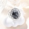 Oval Natural Snowflake Obsidian Finger Rings, 304 Stainless Steel Cuff Rings for Women, Stainless Steel Color, oval: 22x17.5mm, Adjustable