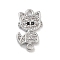 Brass Pave Clear & Black Cubic Zirconia Pet Kitten Connector Charms, Cadmium Free & Nickel Free & Lead Free, Cat Shape Charms, Platinum, 15x8.5x1.5mm, Hole: 1.4mm