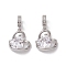 Valentine's Day Brass Micro Pave Clear Cubic Zirconia Pendants, Cadmium Free & Nickel Free & Lead Free, Heart Charms, Platinum, 25mm, Hole: 4.5mm