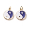 Brass Micro Pave Clear Cubic Zirconia Pendants, with Enamel & Jump Rings, Flat Round with Yin Yang, Real 18K Gold Plated, Dark Slate Blue, 15x12.5x2mm, Jump Ring: 5x1mm, 3mm Inner Diameter