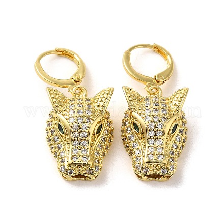 Серьги с подвесками из латуни с леопардовой головкой EJEW-Q797-05A-G-1
