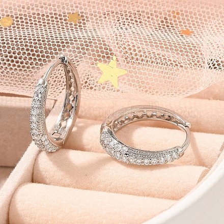 Серьги-кольца из латуни с микропаве из кубического циркония EJEW-H143-25P-01-1