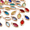 Glass Charms, with Light Gold Tone Brass Findings, Long-Lasting Plated, Faceted, Horse Eye, Mixed Color, 14x6.5x2.5mm, Hole: 1.2mm