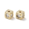 Brass Micro Pave Clear Cubic Zirconia Beads, Cadmium Free & Nickel Free & Lead Free, Cube, Real 18K Gold Plated, 5x5x5mm, Hole: 1mm