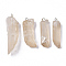 PVD Vacuum Plating Natural Quartz Crystal Pendants, with Brass Loop, Strip Shape, PeachPuff, 24~36x7~16x6~11mm, Hole: 1.8mm