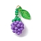 Glass Seed Beaded Rose Pendants, with Real 18K Gold Plated 304 Stainless Steel Jump Rings and Acrylic Leaf, Dark Violet, 18x8x7.5mm