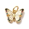 Brass Micro Pave Cubic Zirconia Pendants, with Enamel, Jump Rings, Butterfly, Light Gold, 10.5x13.5x2mm, Hole: 3.8mm
