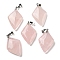 Natural Rose Quartz Pendants, with Platinum Tone Brass Findings, Rhombus Charm, 28~29x17~18x5.5~6mm, Hole: 4x7mm