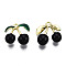 Rack Plating Alloy Enamel Pendants, Cadmium Free & Lead Free, Cherry Charms, Golden, Black, 14.5x15x7mm, Hole: 1.4mm