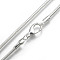 Brass Round Snake Chain Necklaces, with Lobster Claw Clasps, Silver Color Plated, 22 inch, 2mm