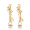 Brass Micro Pave Cubic Zirconia Pendants, Real 18K Gold Plated, Long-Lasting Plated, Nickel Free, Bamboo, 28x7x3.5mm, Hole: 1.4mm