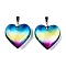 Glass Pendants, with Platinum Brass Bails, Heart, Colorful, 38.5~39.5x34~34.5x11~11.5mm, Hole: 7x4.5mm